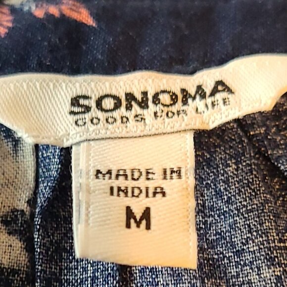 MISSES SONOMA GOOD FOR LIFE BOTTOM RUFFLE HEM DRESS DARK BLUE FLORAL SZ MEDIUM - Picture 2 of 12